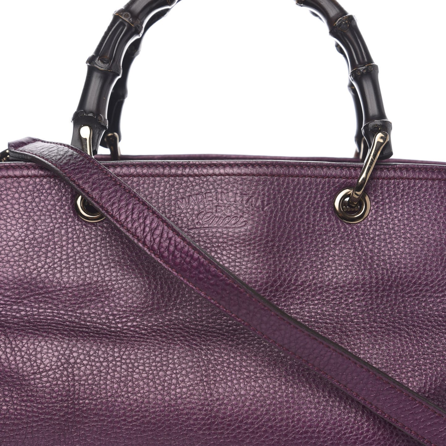Pebbled Calfskin Medium Bamboo Shopper Tote Purple