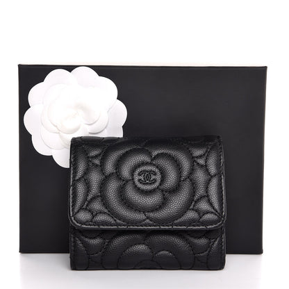 Chanel Caviar Camellia Embossed Compact Wallet Black 8 of 8