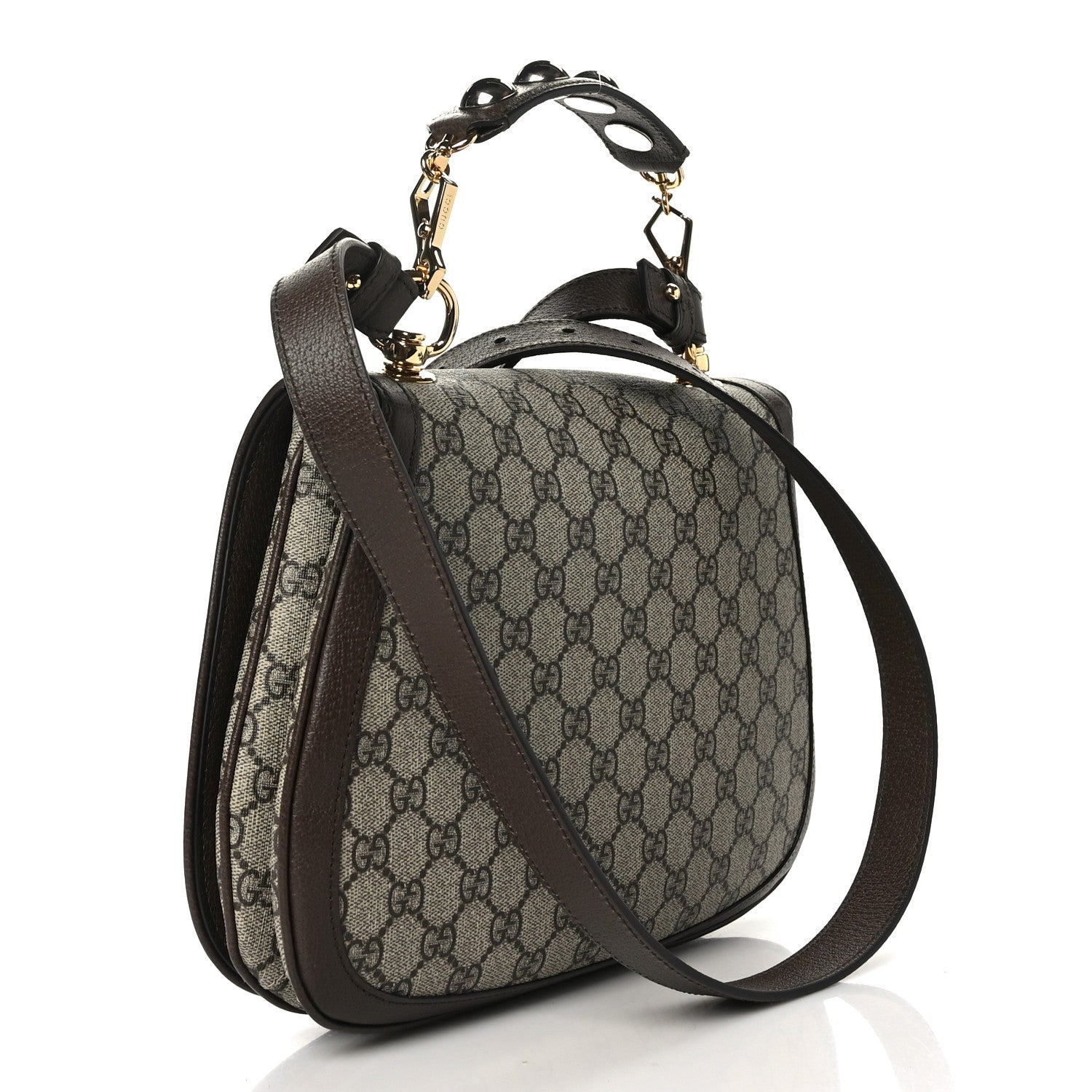 Gucci GG Supreme Monogram Textured Dollar Calfskin Web Medium Blondie Top Handle Shoulder Flap Bag Beige Ebony New Acero 3 of 8
