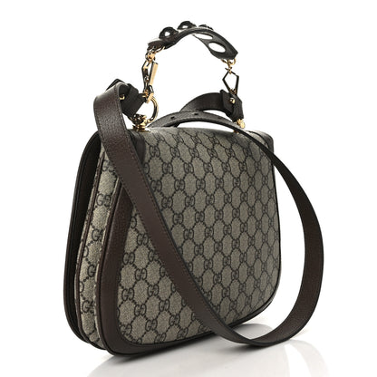 Gucci GG Supreme Monogram Textured Dollar Calfskin Web Medium Blondie Top Handle Shoulder Flap Bag Beige Ebony New Acero 3 of 8
