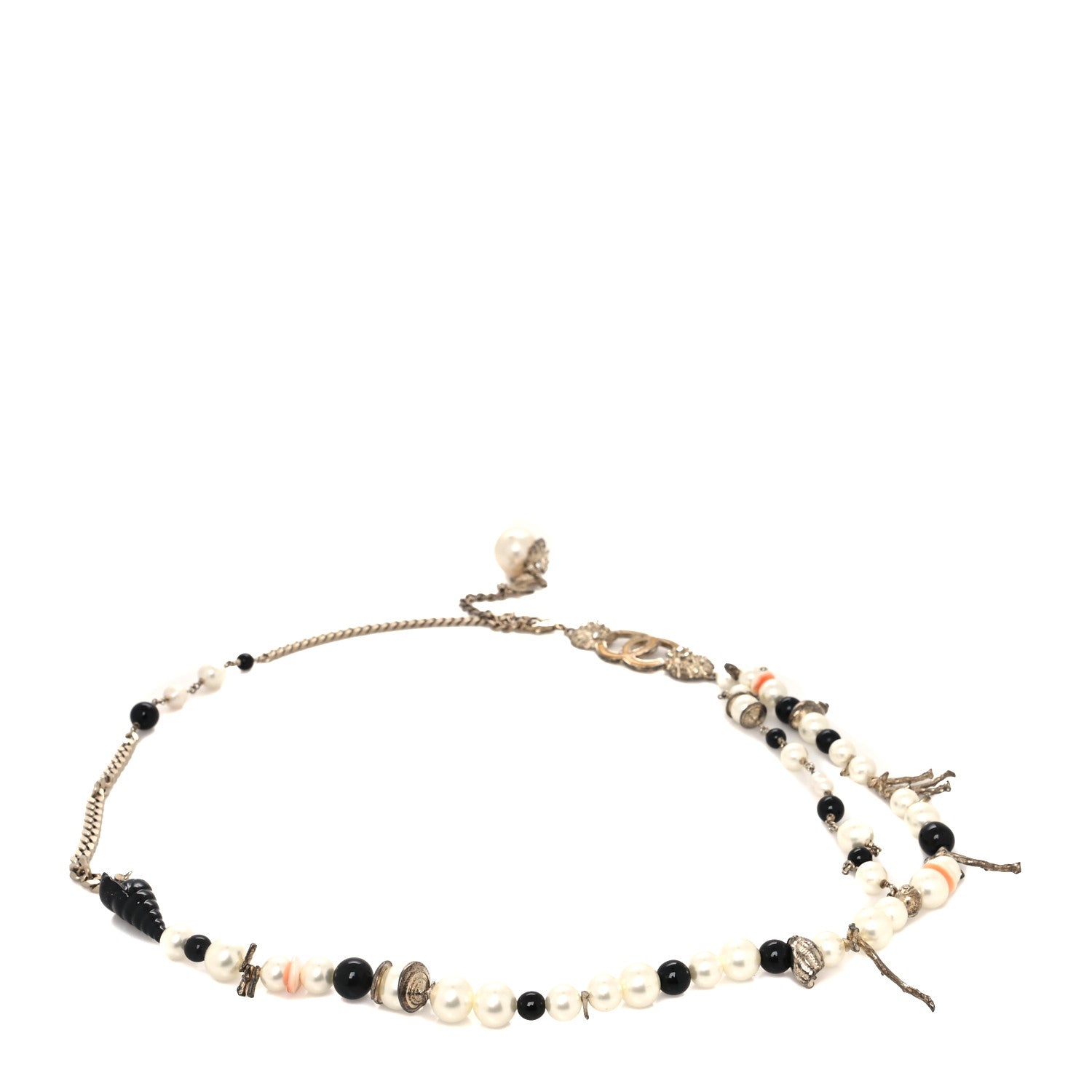 Chanel Pearl Crystal Beaded Chain CC Shell Belt Black 1 of 4