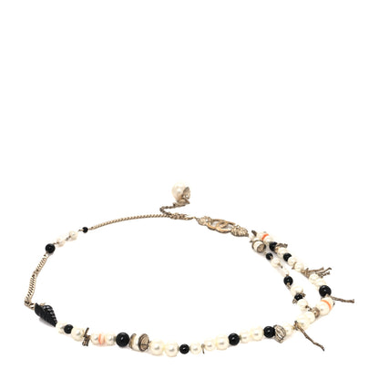 Chanel Pearl Crystal Beaded Chain CC Shell Belt Black 1 of 4