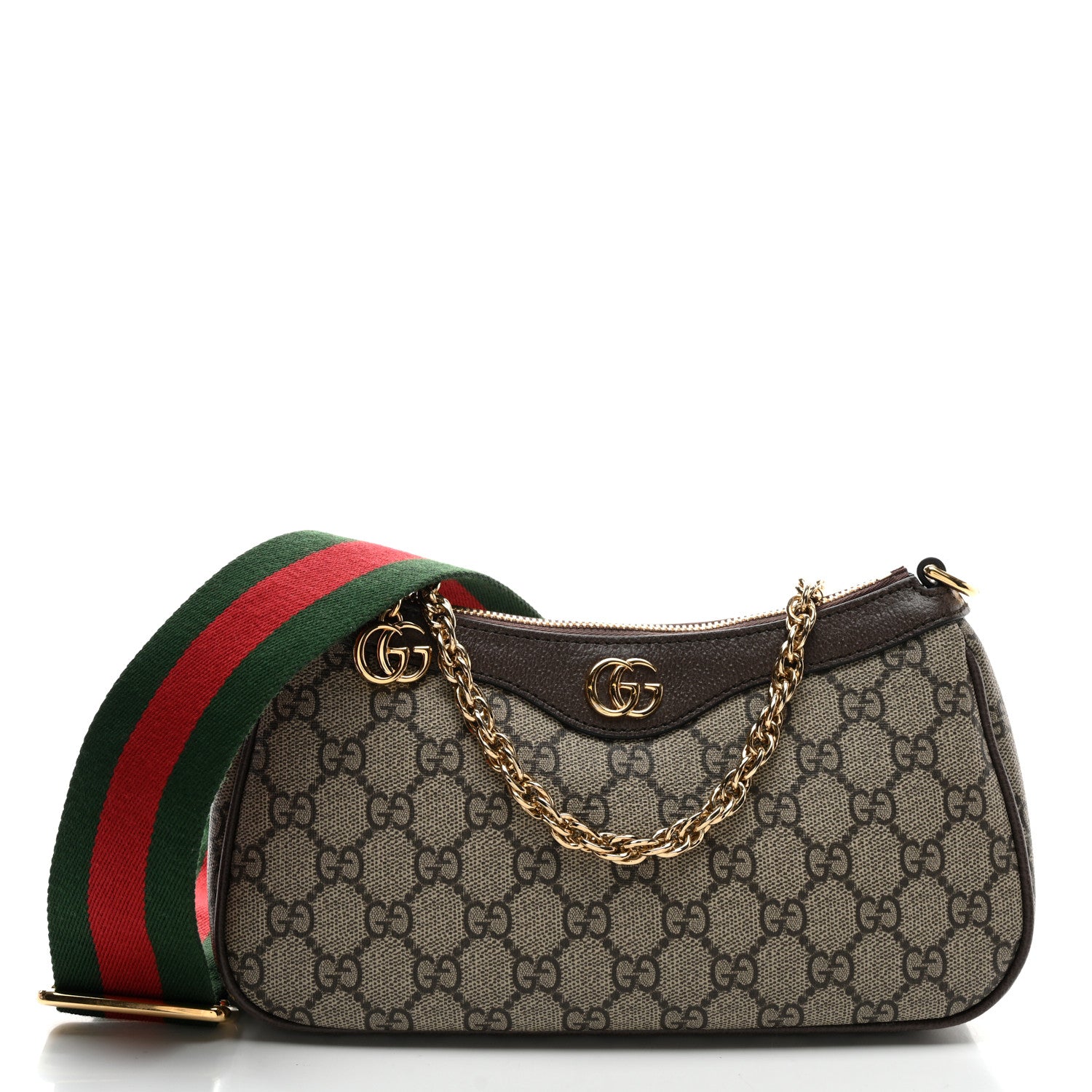 Gucci GG Supreme Monogram Textured Dollar Calfskin Web Small Ophidia GG Handbag Beige Ebony New Acero 1 of 9