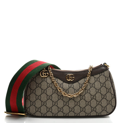 Gucci GG Supreme Monogram Textured Dollar Calfskin Web Small Ophidia GG Handbag Beige Ebony New Acero 1 of 9