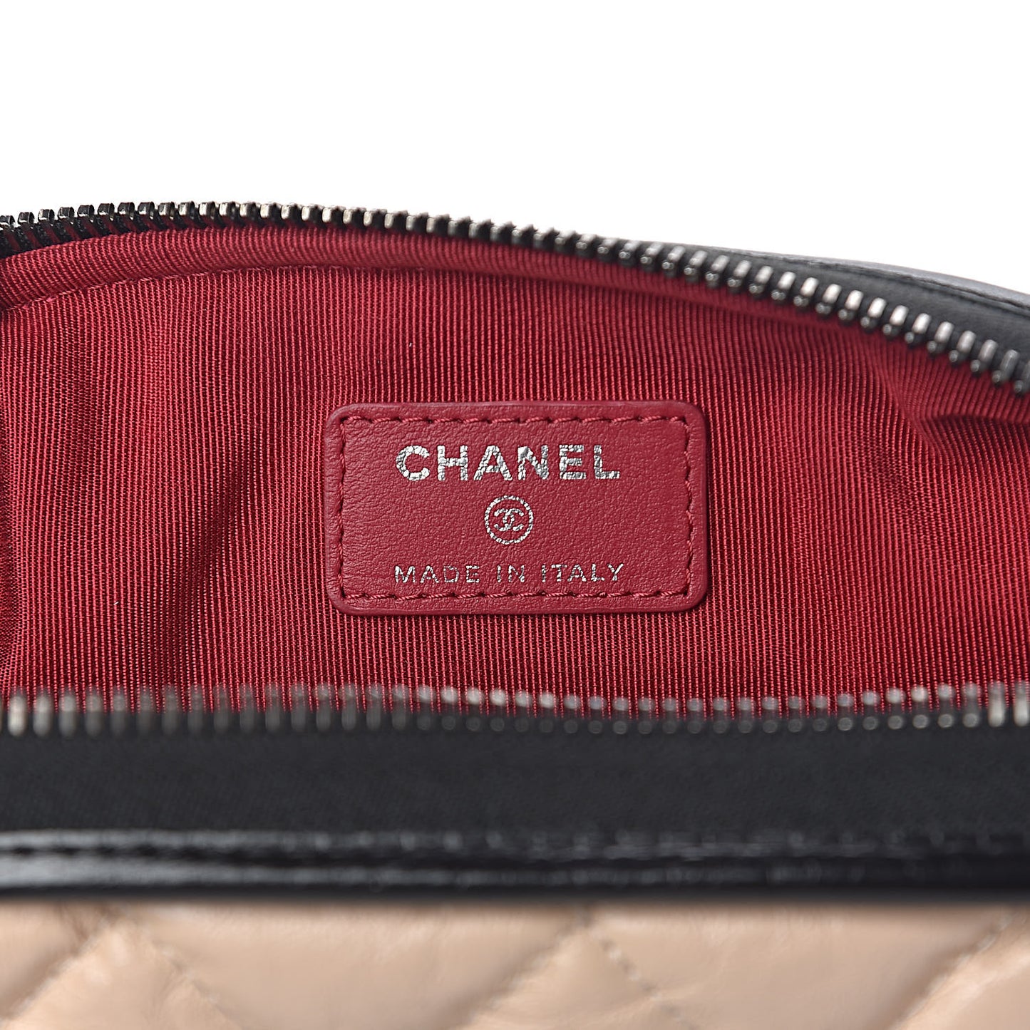 Aged Calfskin Quilted Gabrielle Cosmetic Case Beige Black