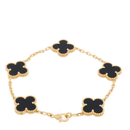 Van Cleef & Arpels 18K Yellow Gold Black Onyx 5 Motifs Vintage Alhambra Bracelet 2 of 6
