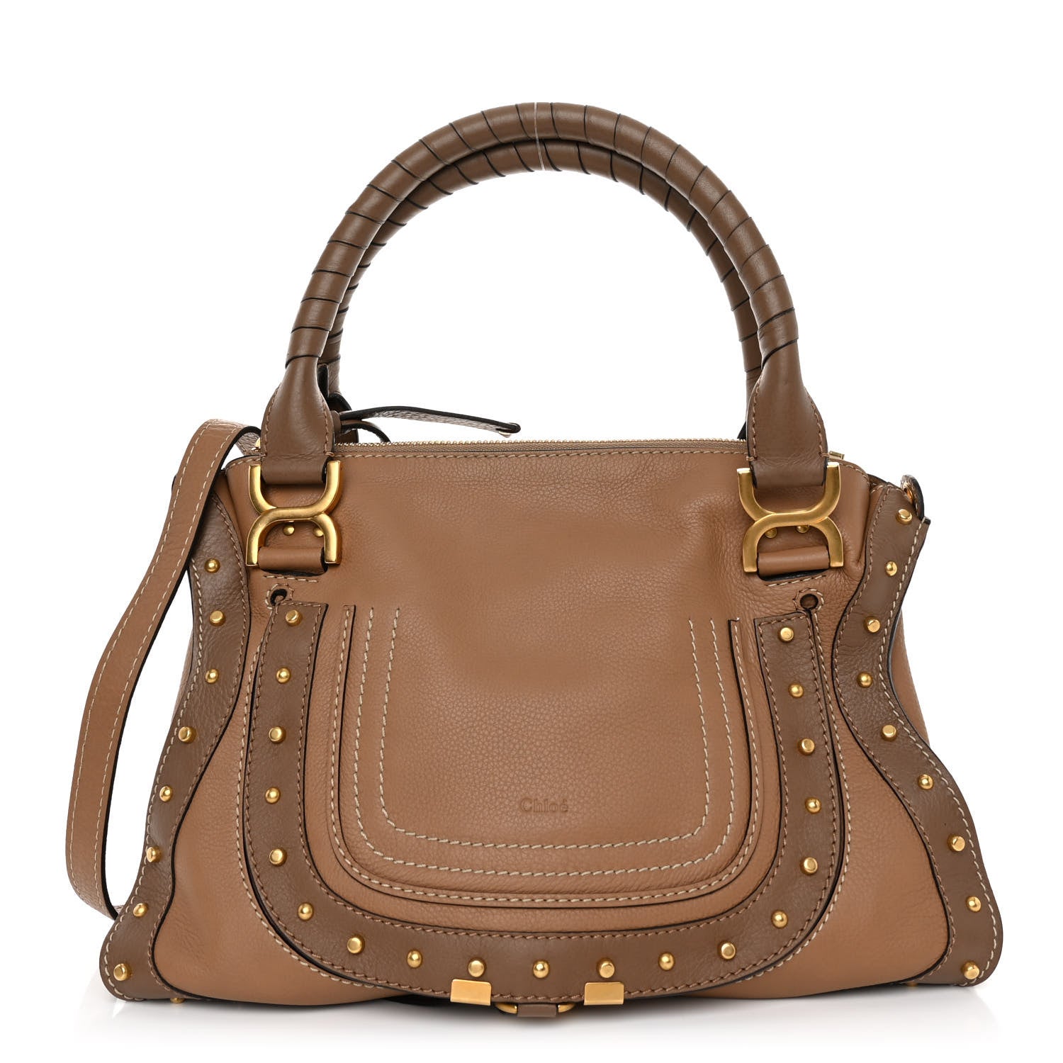 Chloe Calfskin Studded Medium Marcie Satchel Nut 1 of 9