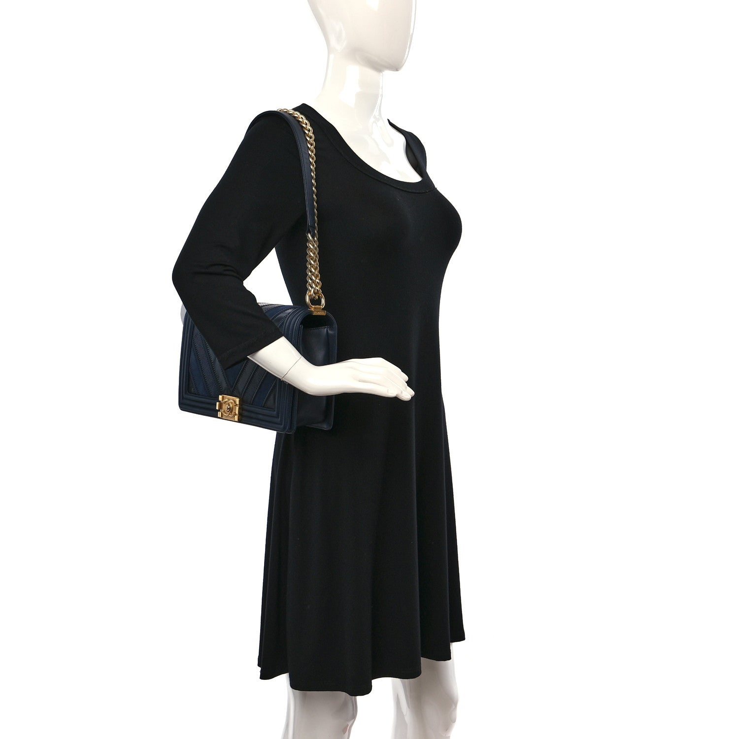 Chanel Calfskin Caviar Suede Chevron New Medium Boy Flap Navy 2 of 11