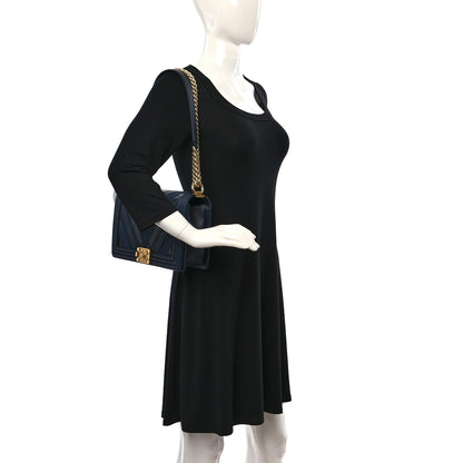 Chanel Calfskin Caviar Suede Chevron New Medium Boy Flap Navy 2 of 11