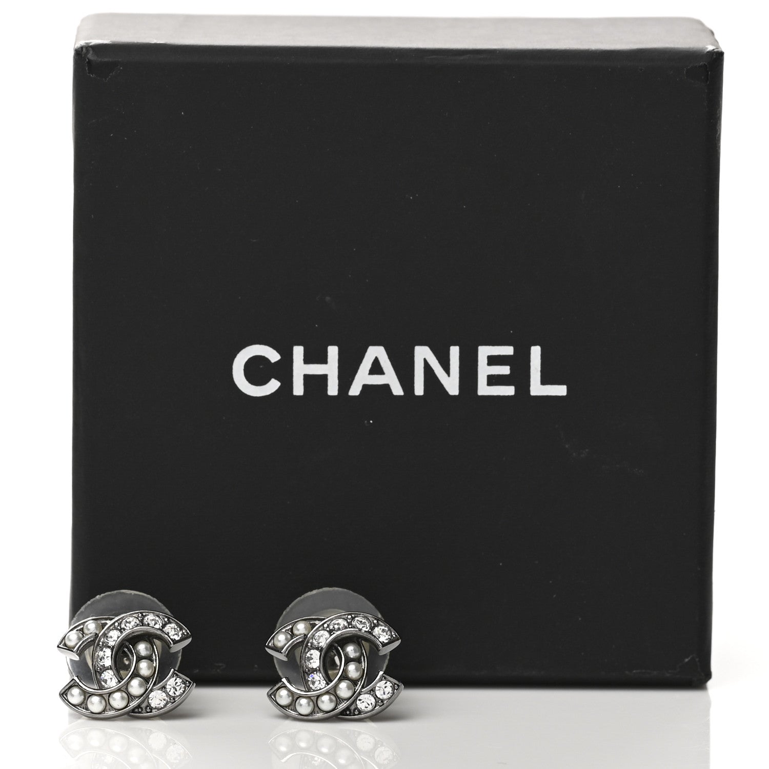 Chanel Ruthenium Crystal Pearl CC Earrings 5 of 5