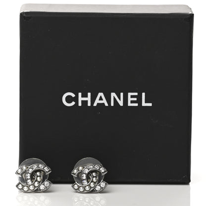 Chanel Ruthenium Crystal Pearl CC Earrings 5 of 5