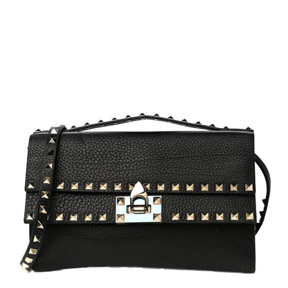 Valentino Garavani Grainy Calfskin Rockstud Double Flap Crossbody Bag Black 1 of 18
