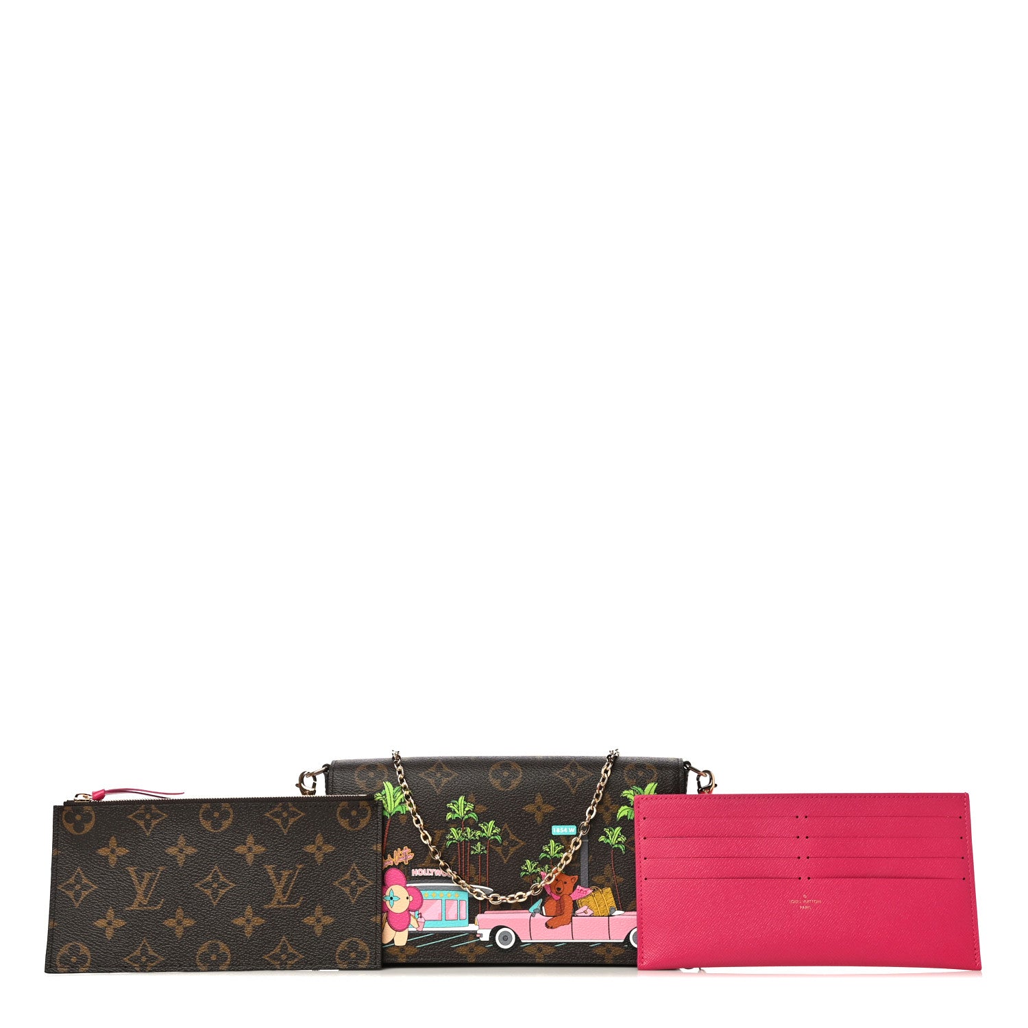 Louis Vuitton Monogram 2021 Christmas Animation Hollywood Pochette Felicie Chain Wallet Fuchsia 3 of 11