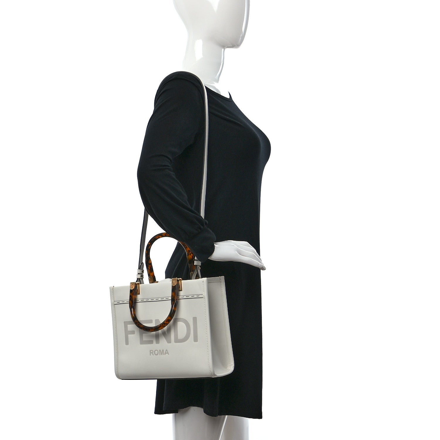 Fendi Vitello King Plexiglass Logo Embossed Small Fendi Sunshine Shopper Tote White Rice 2 of 9