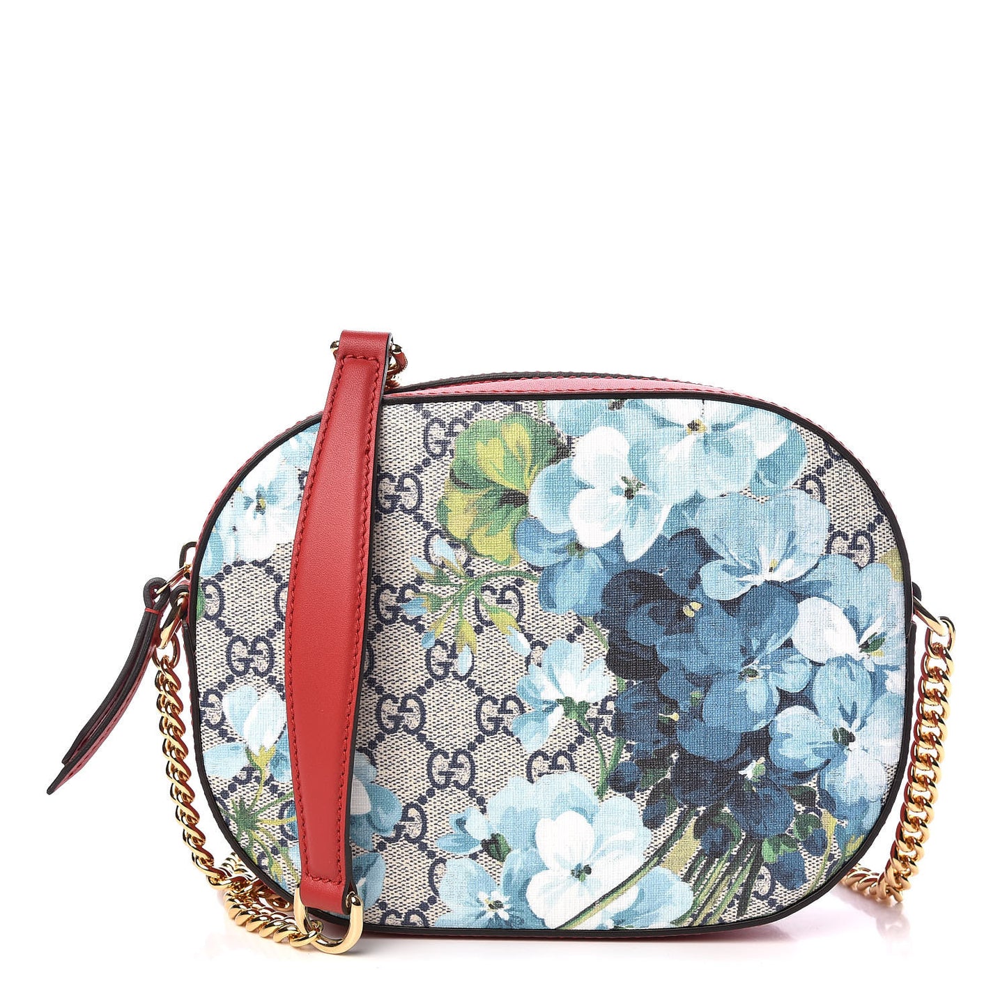 GG Supreme Monogram Blooms Mini Chain Shoulder Bag Beige Blue Navy Hibiscus Red
