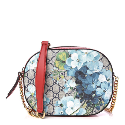 Gucci GG Supreme Monogram Blooms Mini Chain Shoulder Bag Beige Blue Navy Hibiscus Red 1 of 9