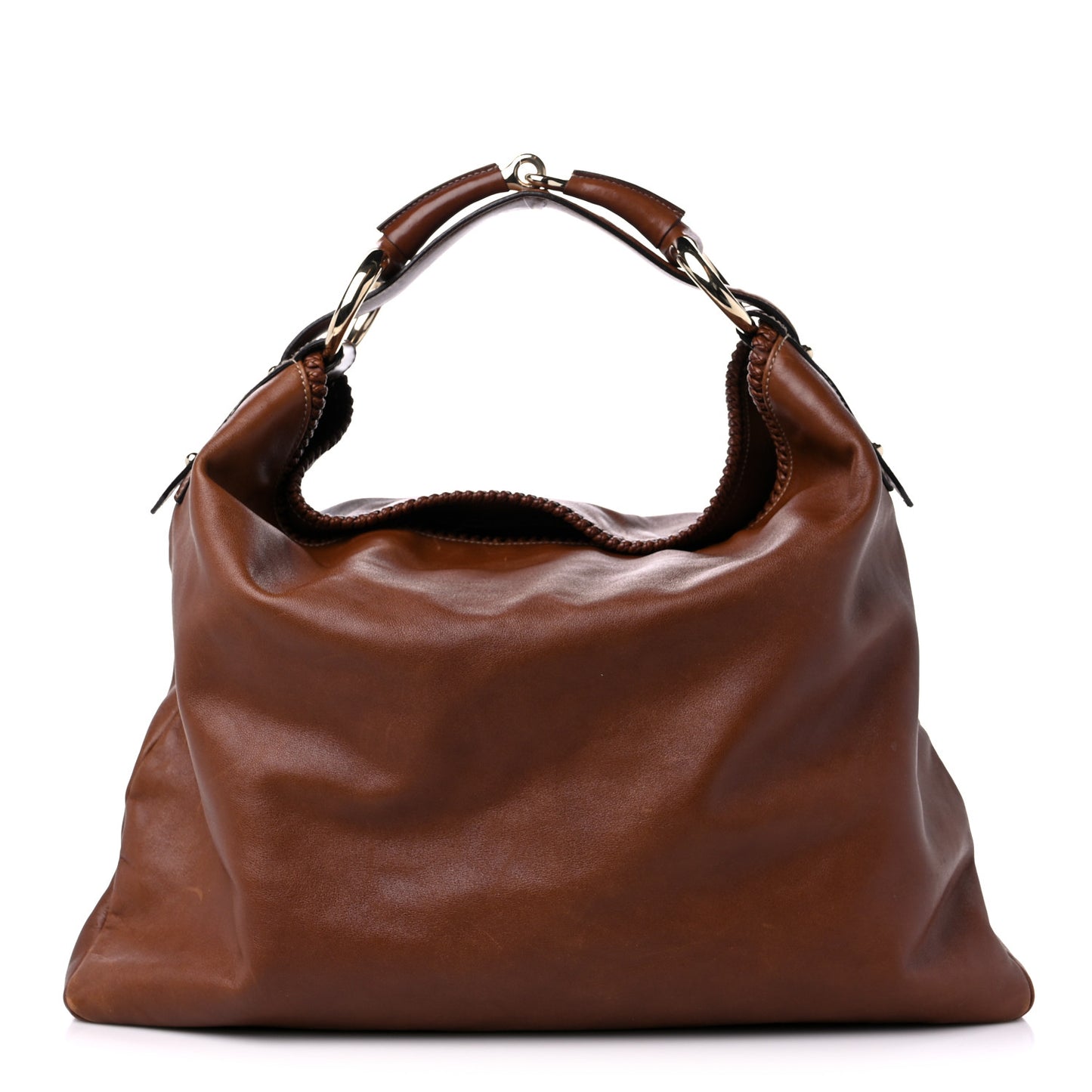 Calfskin Large Horsebit Chain Hobo Brown