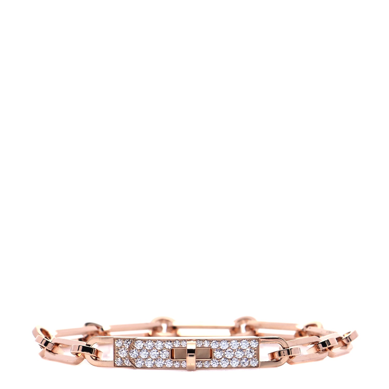Hermes 18K Rose Gold Diamond Pave PM Kelly Chaine Bracelet LG 1 of 7