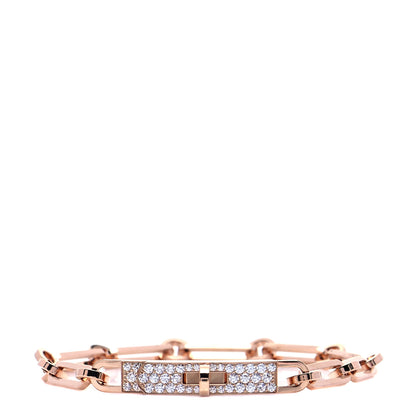 Hermes 18K Rose Gold Diamond Pave PM Kelly Chaine Bracelet LG 1 of 7