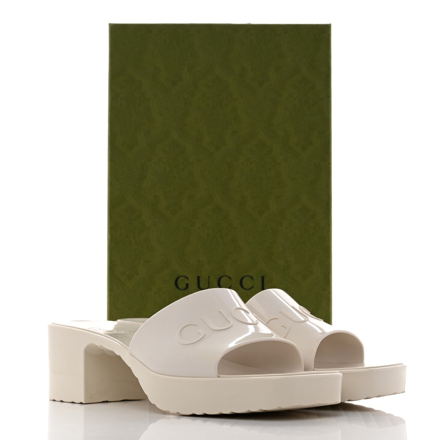 Rubber Gucci Logo Womens Platform 20/60mm Slide Sandals 38 Mystic White