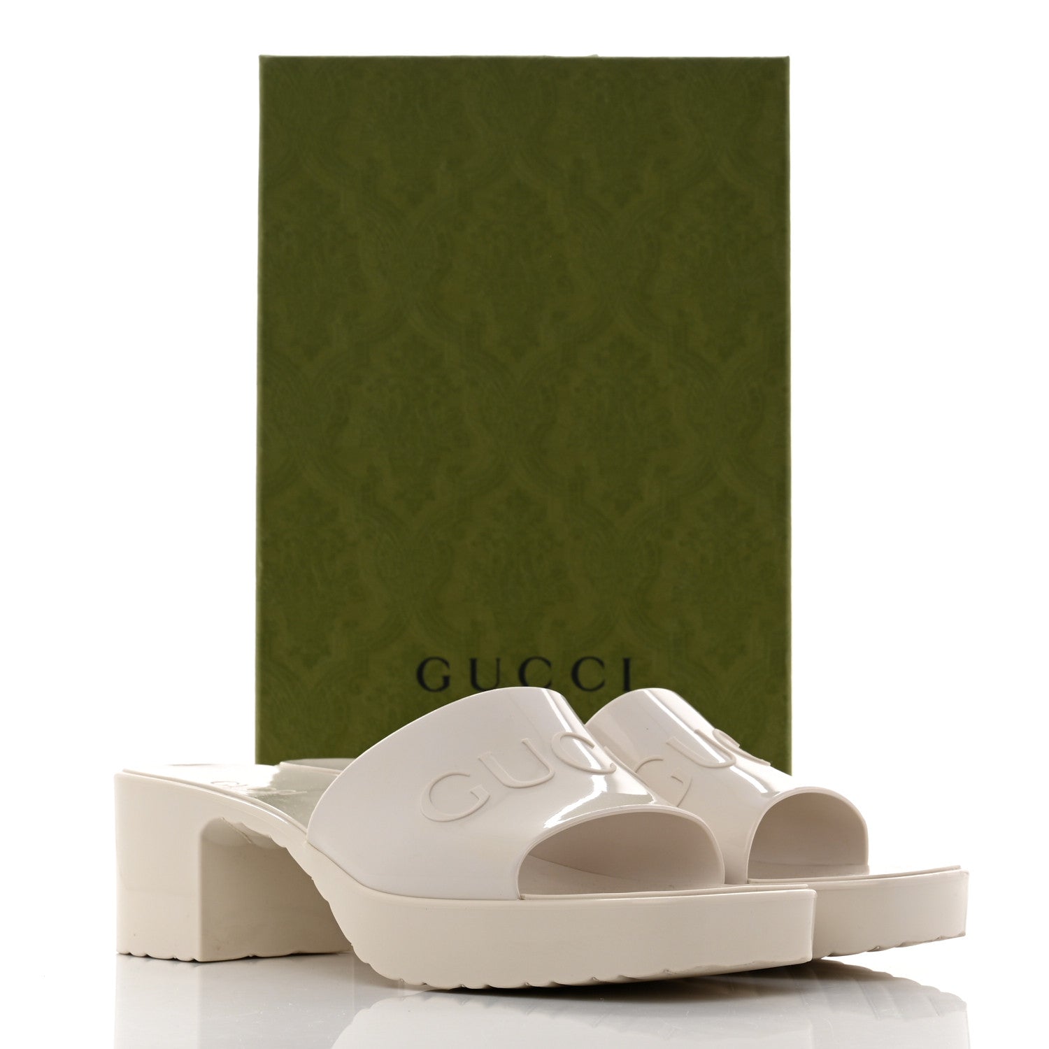 Gucci Rubber Gucci Logo Womens Platform 20/60mm Slide Sandals 38 Mystic White 9 of 9