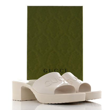 Gucci Rubber Gucci Logo Womens Platform 20/60mm Slide Sandals 38 Mystic White 9 of 9