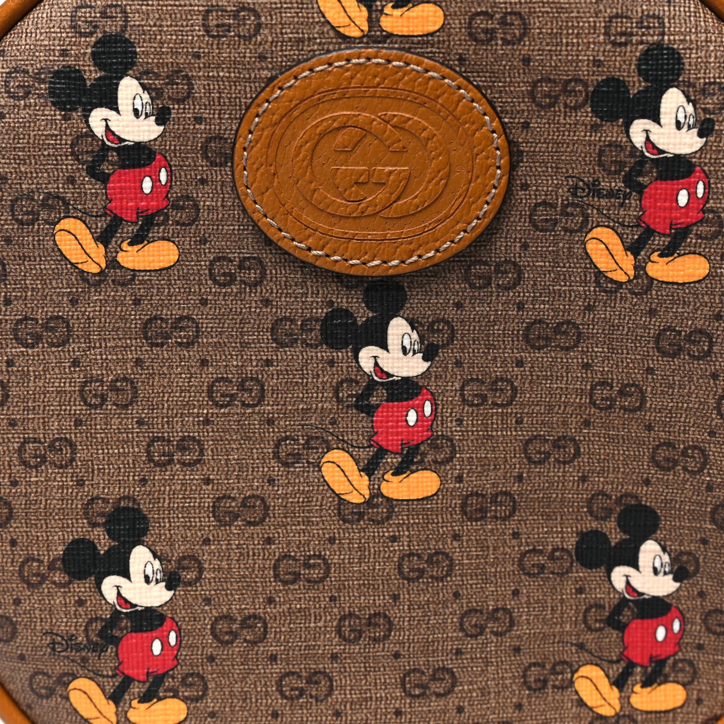X DISNEY Mini Vintage GG Supreme Monogram Mickey Mouse Round Backpack Beige Vintage Sun Oil