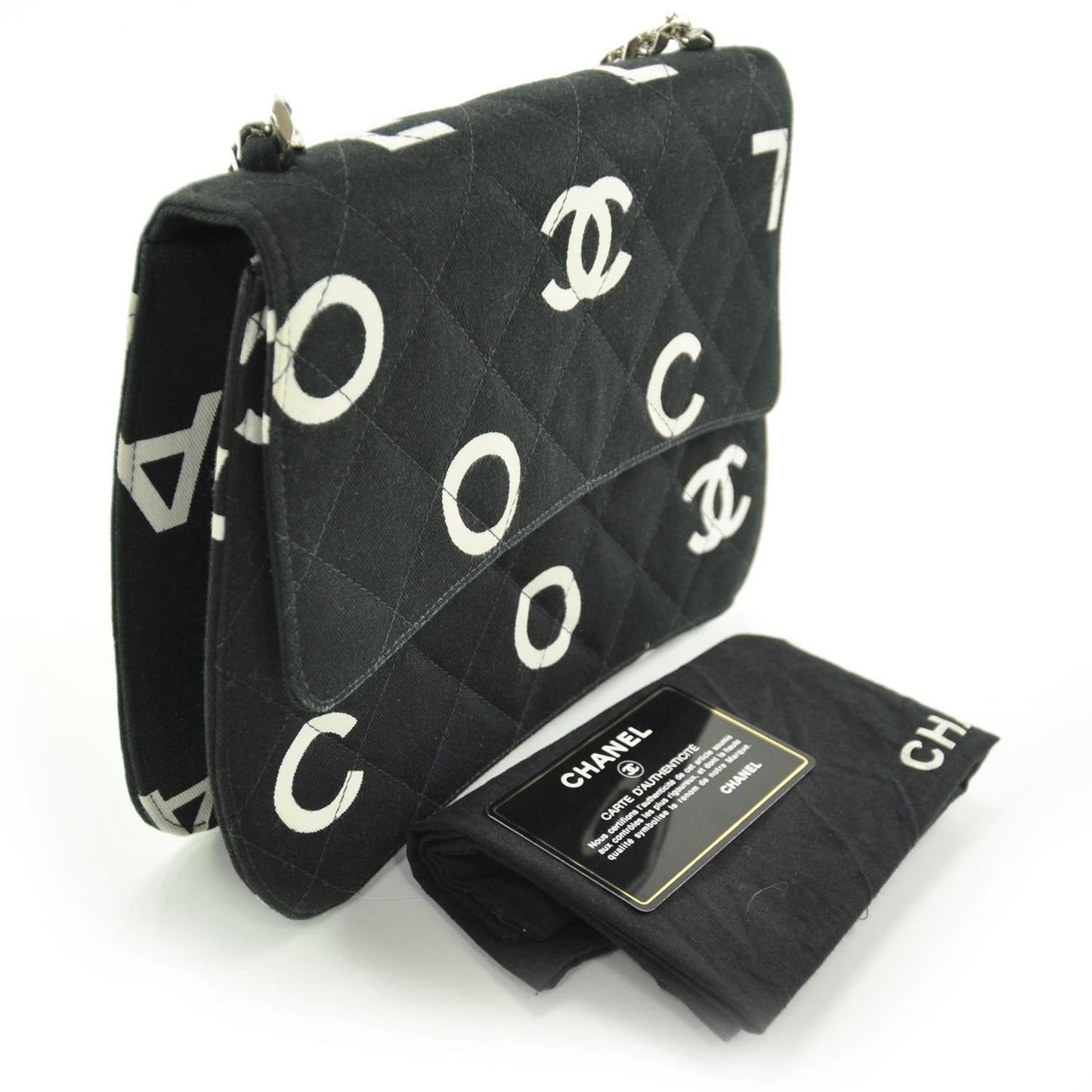 Canvas Quilted Coco ID Chain Bag Black