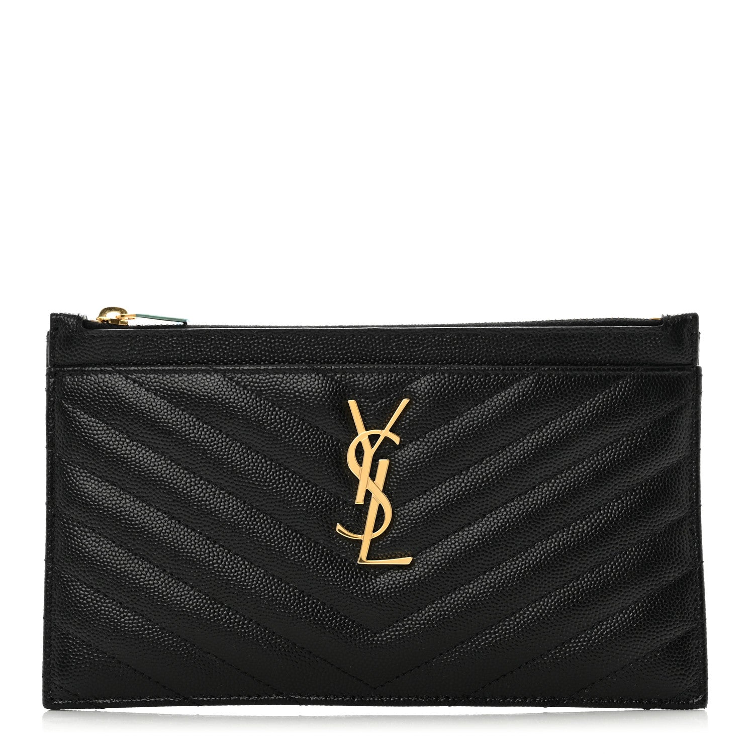 Saint Laurent Grain De Poudre Chevron Monogram Bill Pouch Black 1 of 8