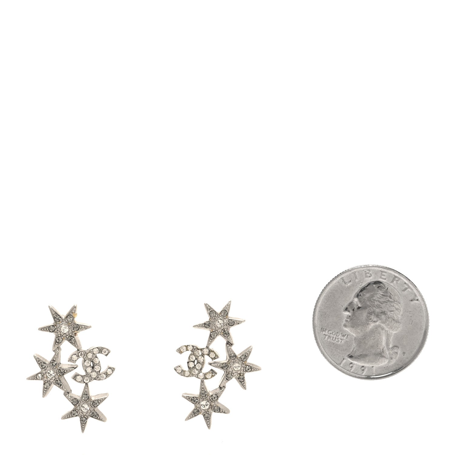 Chanel Crystal Star CC Earrings Silver 2 of 6
