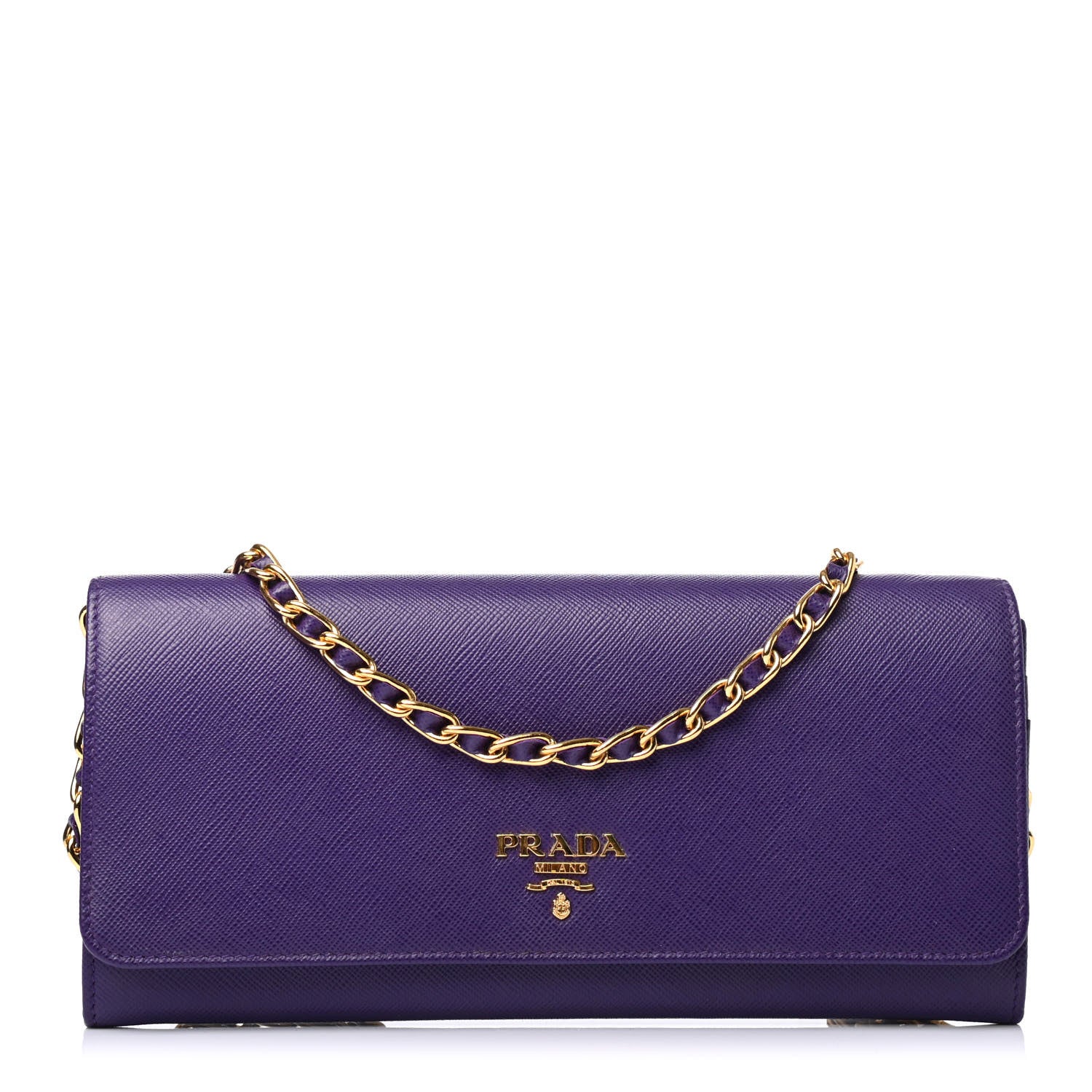 Prada Saffiano Metal Oro Chain Wallet Viola 1 of 4