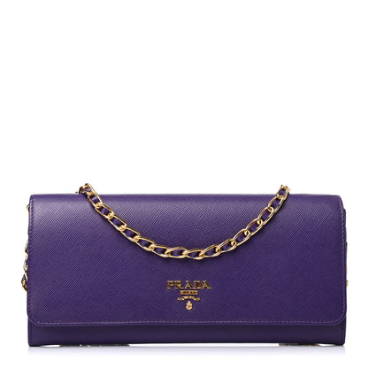Prada Saffiano Metal Oro Chain Wallet Viola 1 of 4