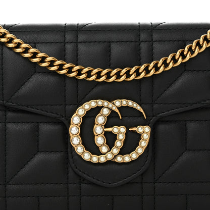 Gucci Calfskin Matelasse Mini Pearly GG Marmont Chain Wallet Black 8 of 11