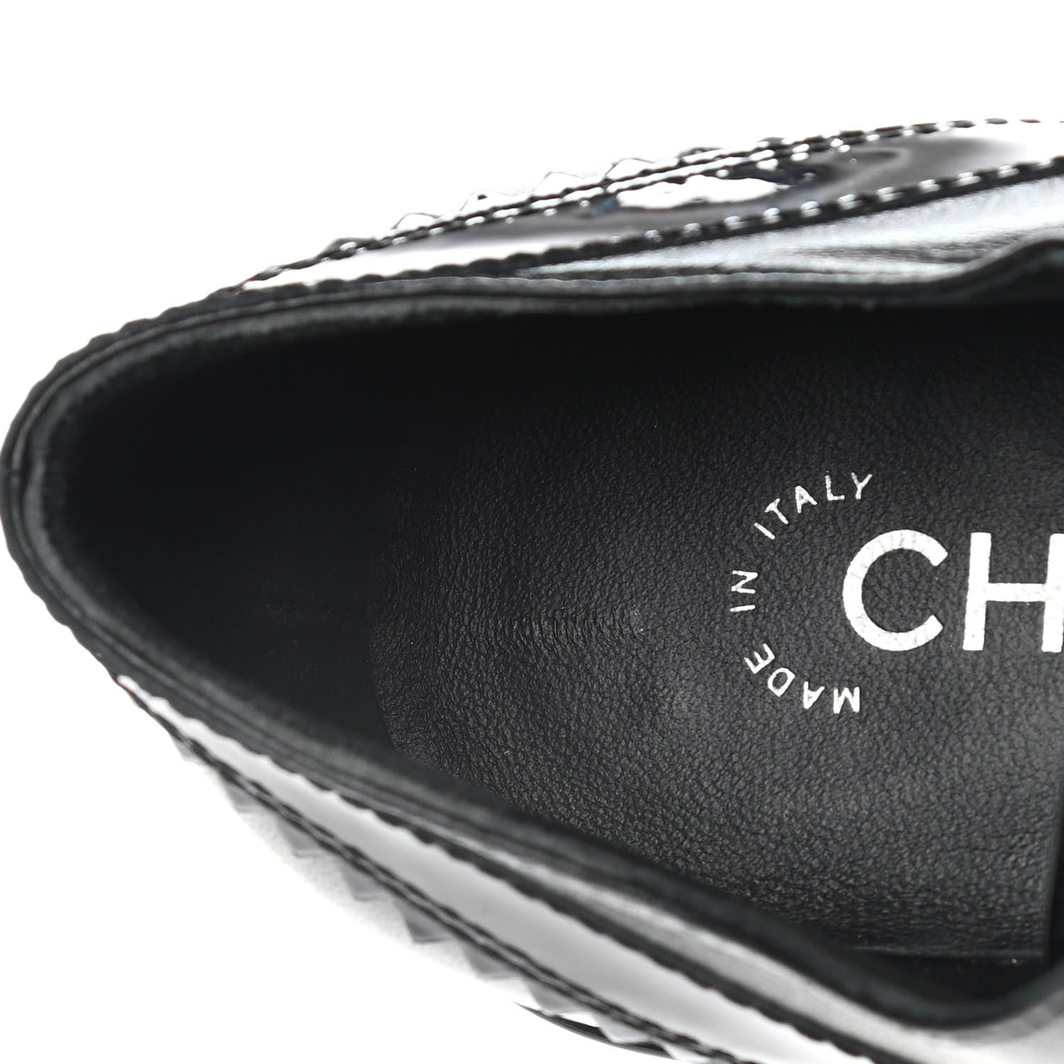 Chanel Lambskin Patent Calfskin CC Brogue Lace Up Oxfords 38 Black 10 of 12