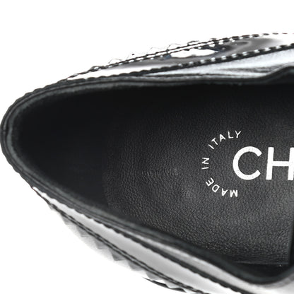 Chanel Lambskin Patent Calfskin CC Brogue Lace Up Oxfords 38 Black 10 of 12