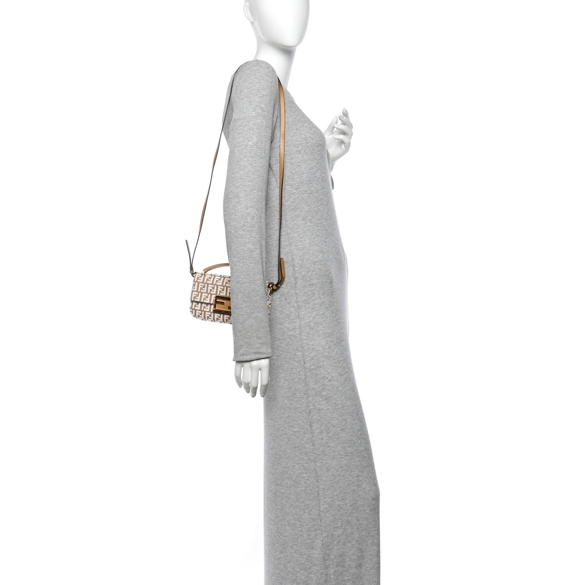 Fendi Raffia Chenille Vitello FF Phone Baguette  Naturale White 2 of 10