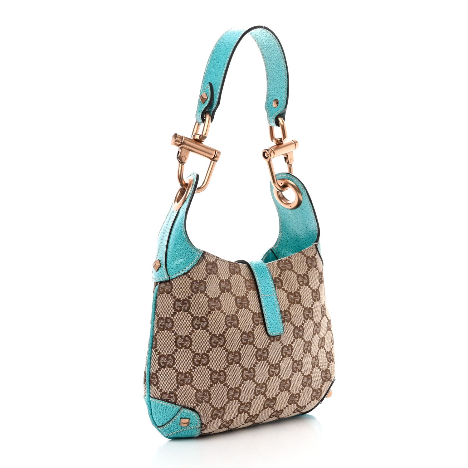 Gucci Monogram Mini Piston Lock Jackie O Hobo Blue 3 of 10