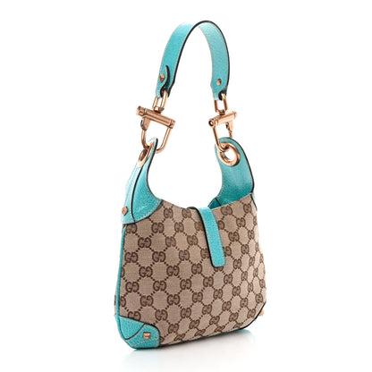 Gucci Monogram Mini Piston Lock Jackie O Hobo Blue 3 of 10