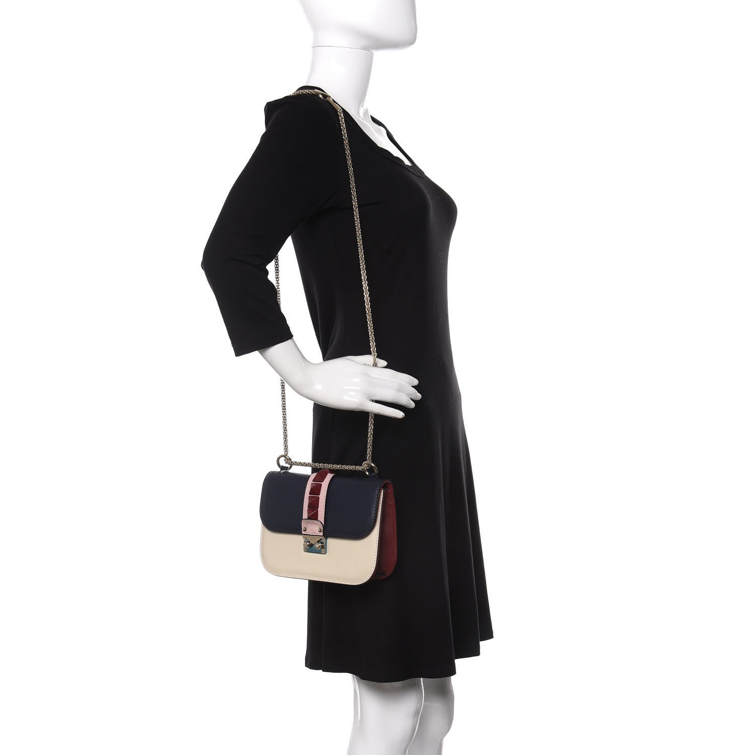 Valentino Garavani Vitello Small Glam Lock Rockstud Flap Light Ivory Water Rose Marine Rubin 3 of 19