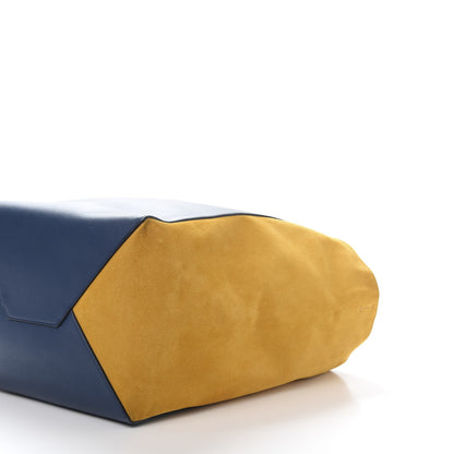 Celine Calfskin Suede Medium Phantom Luggage Cabas Yellow Blue 10 of 15