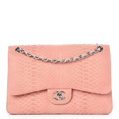 Chanel Matte Python Jumbo Double Flap Pink 1 of 8