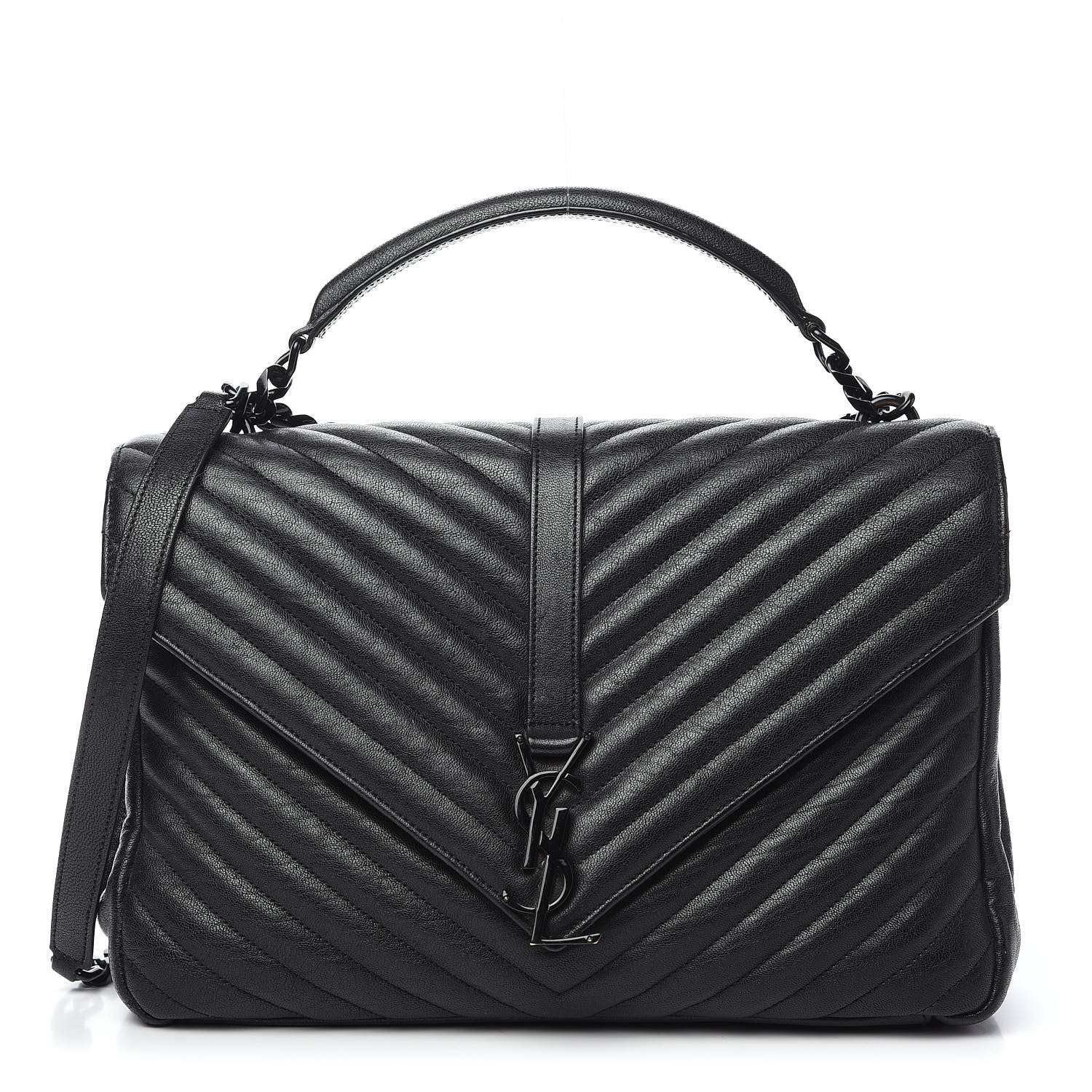 Saint Laurent Sheepskin Matelasse Chevron Monogram Monochrome Large College Satchel Black 1 of 12