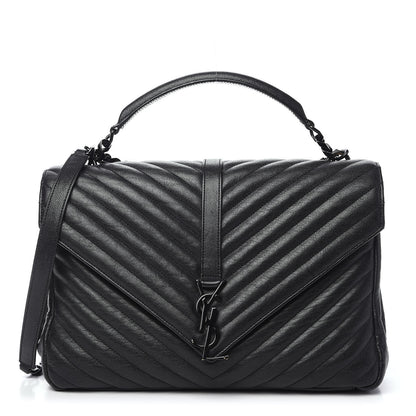 Saint Laurent Sheepskin Matelasse Chevron Monogram Monochrome Large College Satchel Black 1 of 14