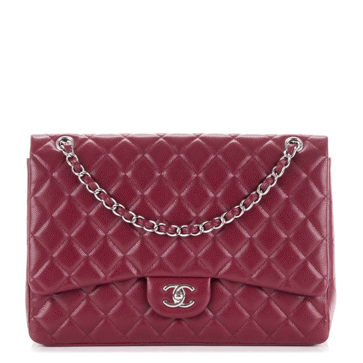 Chanel Caviar Maxi Single Flap Dark Red 1 of 8