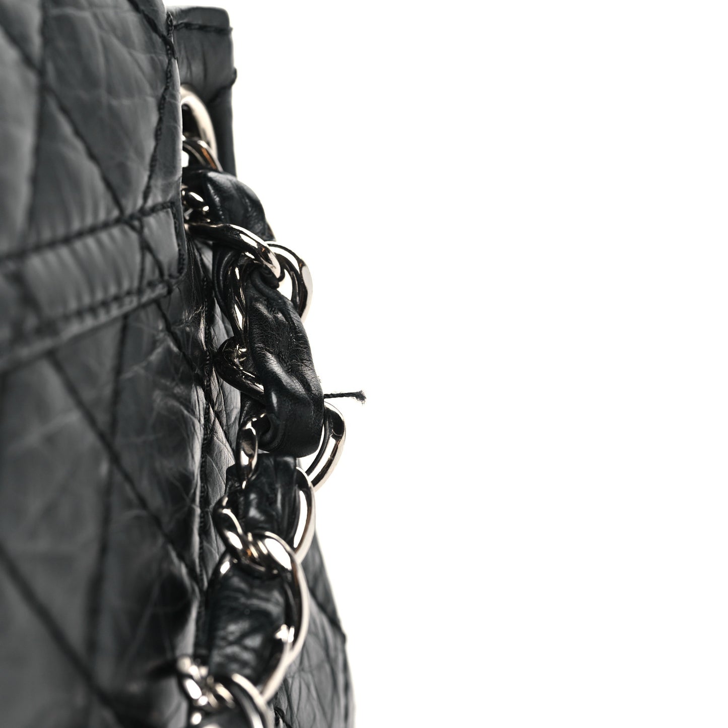 Aged Calfskin Quilted Accordion Double Flap Black