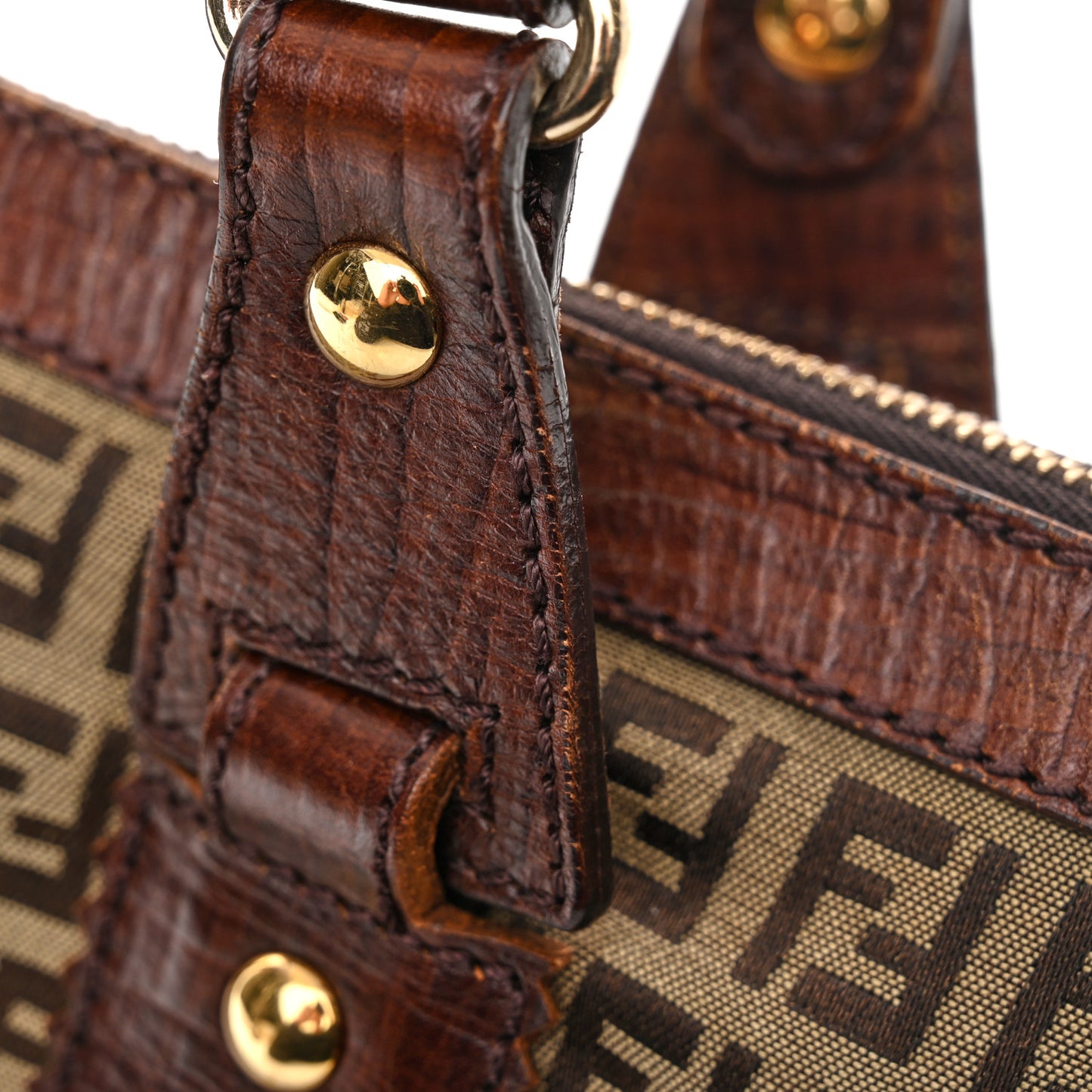 Zucchino Vitello Shopping Zip Tote Mogano Panna Bruciato
