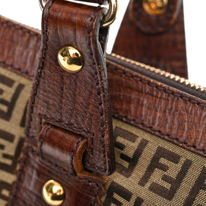 Fendi Zucchino Vitello Shopping Zip Tote Mogano Panna Bruciato 14 of 15