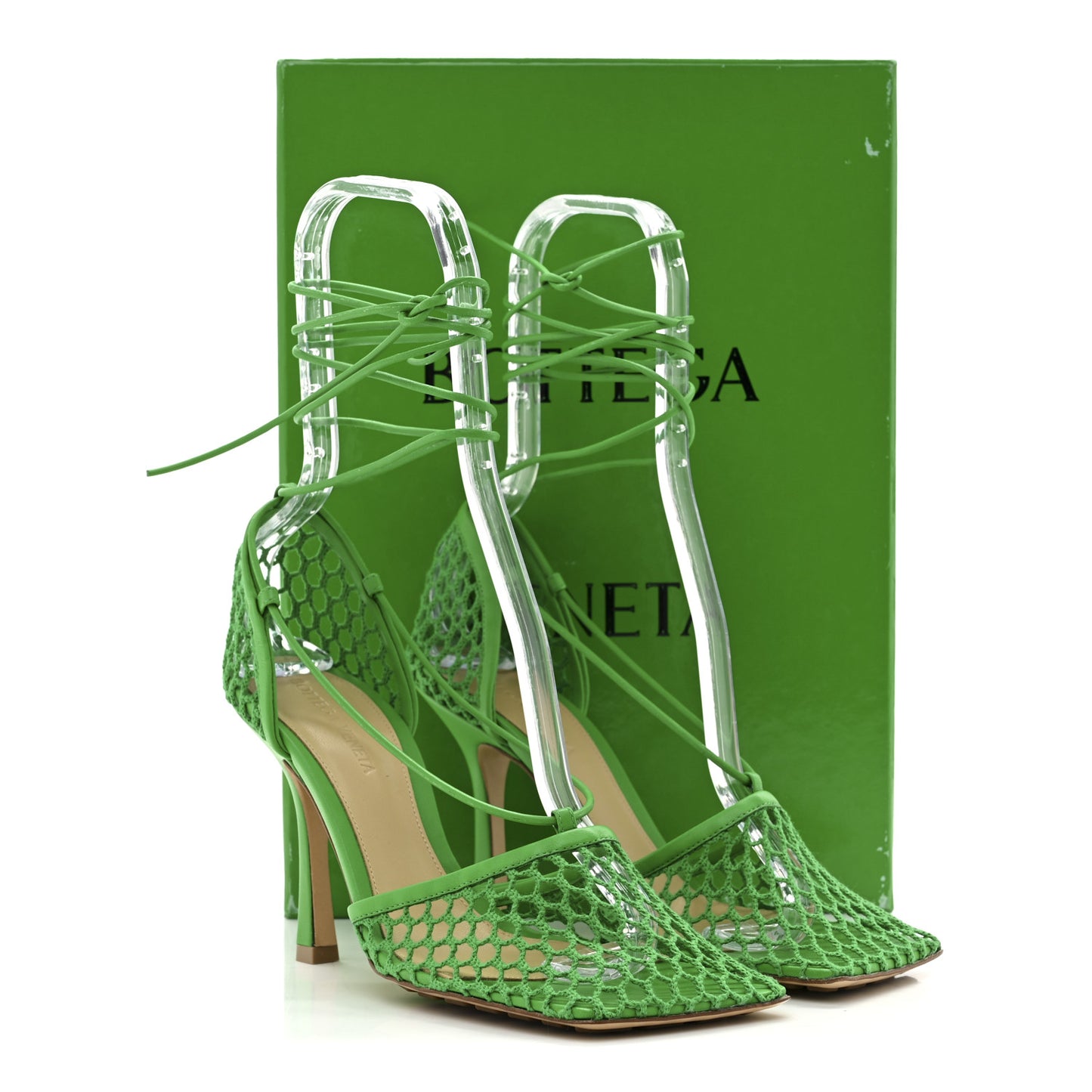 Mesh Nappa Stretch Ankle Tie 90mm Sandals 38 Grass