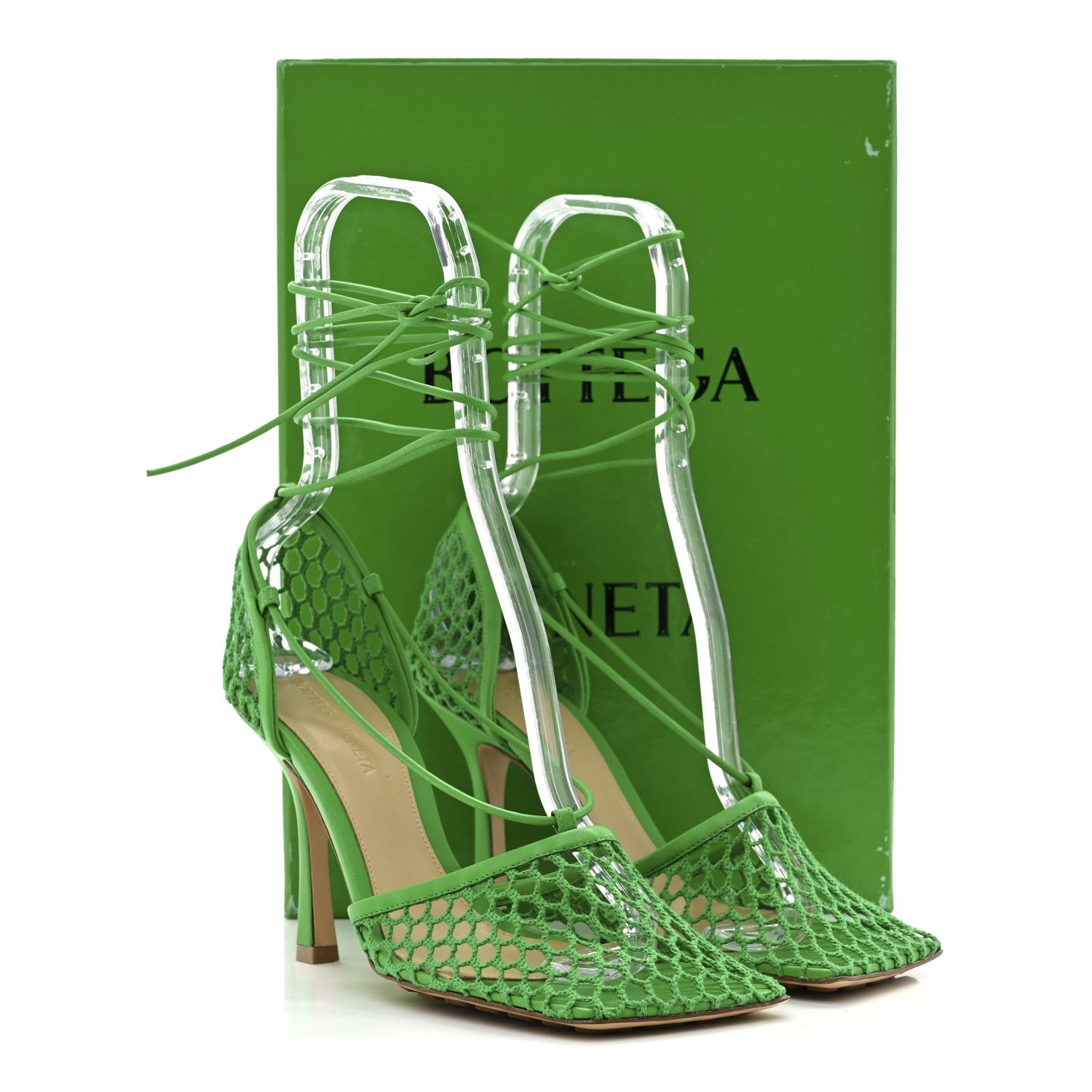 Bottega Veneta Mesh Nappa Stretch Ankle Tie 90mm Sandals 38 Grass 9 of 9
