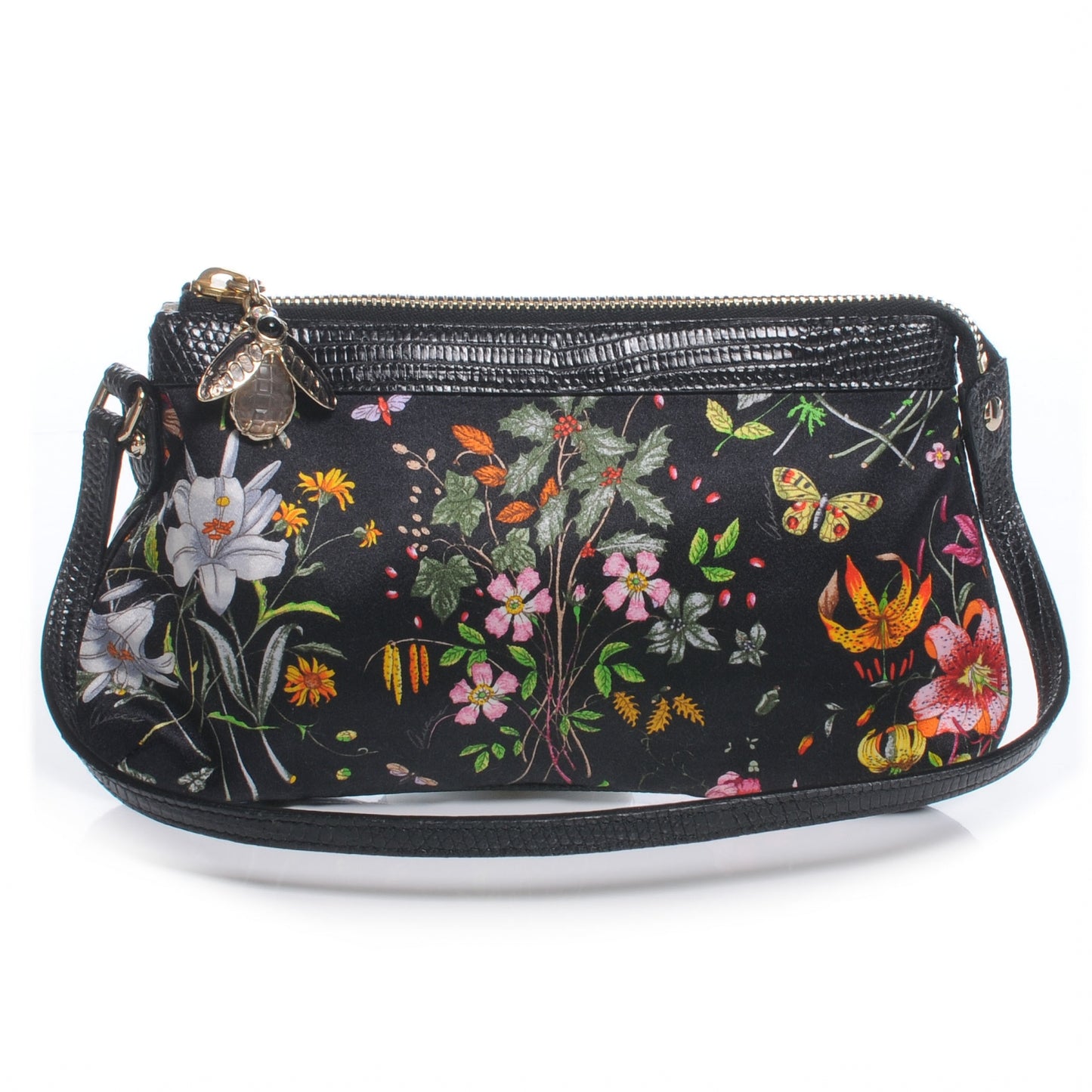 Silk Flora Flower Garden Bumble Bee Charm Pochette Black